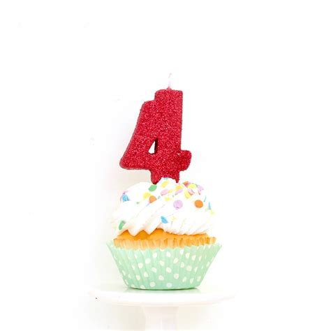 3 Number 4 Candle Red Four Cake Topper, Birthday Decor, Fourth, 4th Anniversary, Glitter Topper ...