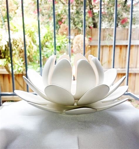 3 Piece Lotus Flower Candle Holder, Trio of White Ceramic Lotus Flower Bowls, Stoneware Lo ...