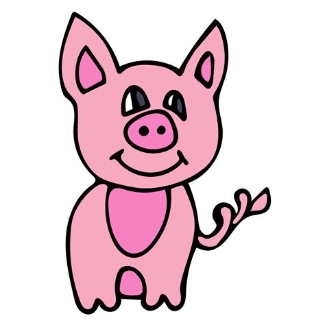 Cartoon doodle linear pig isolated on white background. Childlike style ...