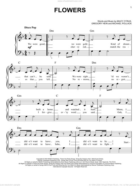 Flowers sheet music (easy) for piano solo (PDF-interactive)