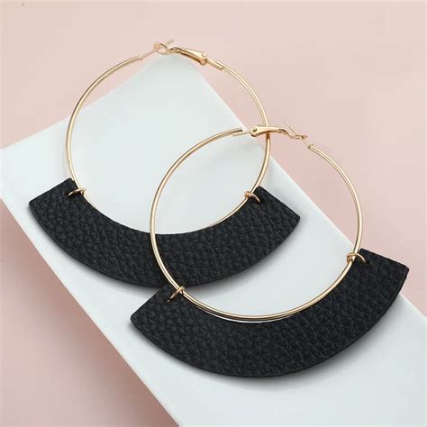 LOVBEAFAS Faux Leather Earrings For Women 2019 Fashion 60mm Big Gold Earring Circle Ethnic ...