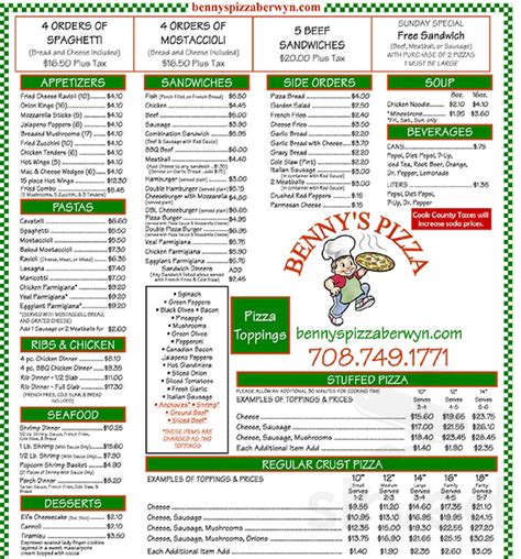 Benny's Pizza menu in Berwyn, Illinois, USA