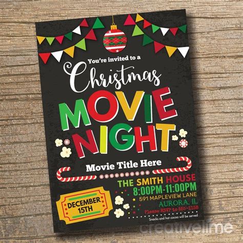 Christmas Movie Night Invitations Movie Birthday Invitations | Etsy | Christmas movie night ...