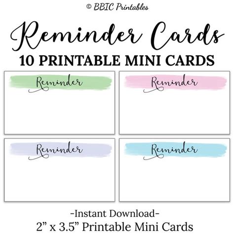 Reminder Printable Mini Cards DIGITAL DOWNLOAD Reminder | Etsy