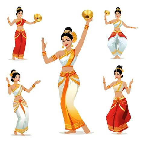 Thai Music and Dance vector set white background isolated a high ...