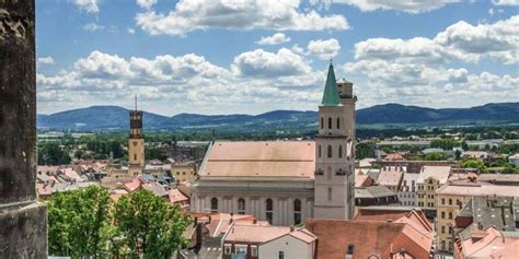 Zittau and its mountains. On the left you see the tower of Zittau City ...