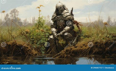 Fables Knight: a Serene Hyper-realistic Water Painting Stock Illustration - Illustration of ...