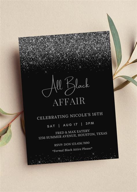 Editable All Black Affair Invitation All Black Party - Etsy | All black ...