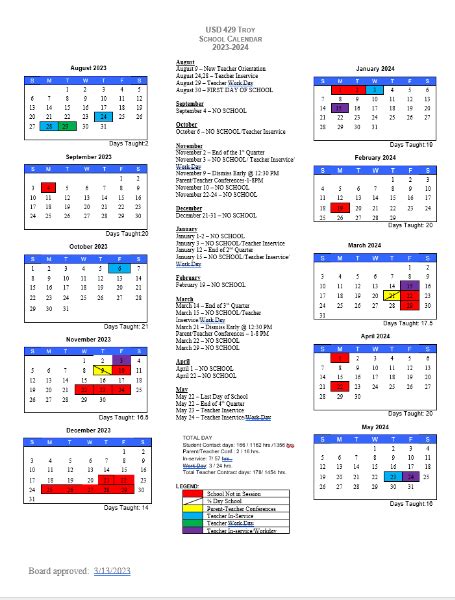 Troy Public Schools - 2023-2024 USD 429 Troy School Calendar