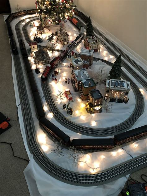 Model Train Layout with Christmas Lights