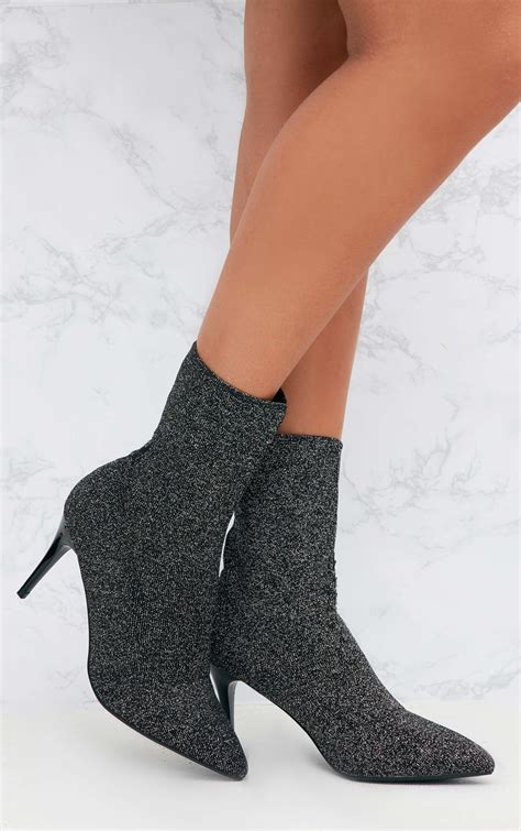 Silver Mid Heel Ankle Sock Boot. Shoes | PrettyLittleThing USA