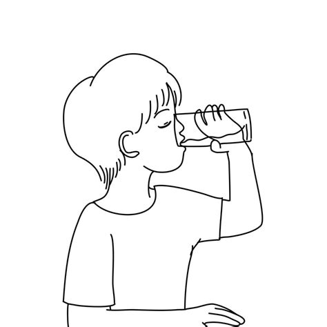 A boy drinking water in black and white vector line art 23429229 Vector Art at Vecteezy