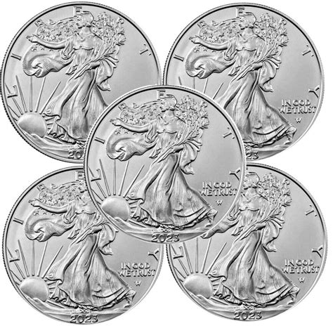 Lot of 5 - 2023 1 oz .999 Fine Silver American Eagle Coins BU [5-ASE-2023-COIN] - $206.14 ...