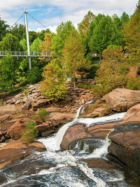 Reedy River Falls with Liberty Bridge Photograph by Rich Nicoloff