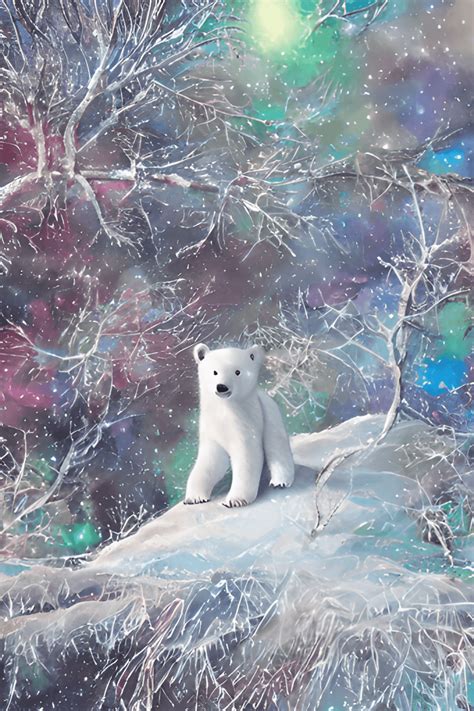 Baby Polar Bear Looking Up at a Star · Creative Fabrica