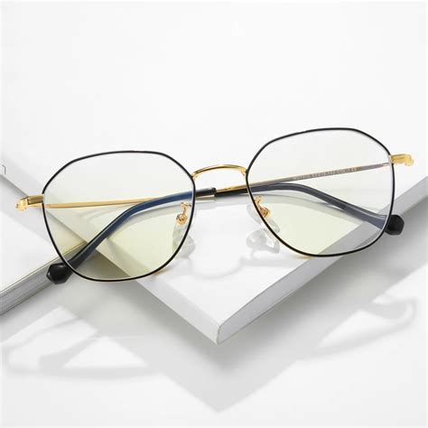 TR90 Anti Blue Ray Eyeglasses Thin Gold Metal Prescription Eyewear Frame Black Lightweight ...