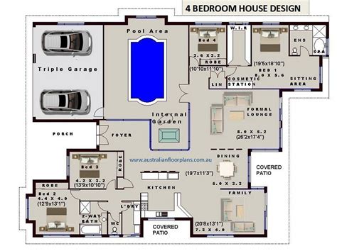 Internal Pool - 4 Bedroom house plans- Full Concept Plans For Sale ...