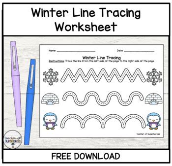 FREE Winter Line Tracing Worksheet by Teacher of Superheroes | TpT