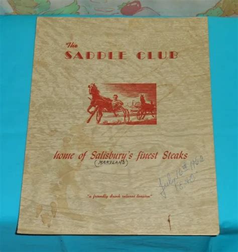 VINTAGE 1962 THE SADDLE CLUB RESTAURANT MENU Salisbury Mayland $25.00 ...