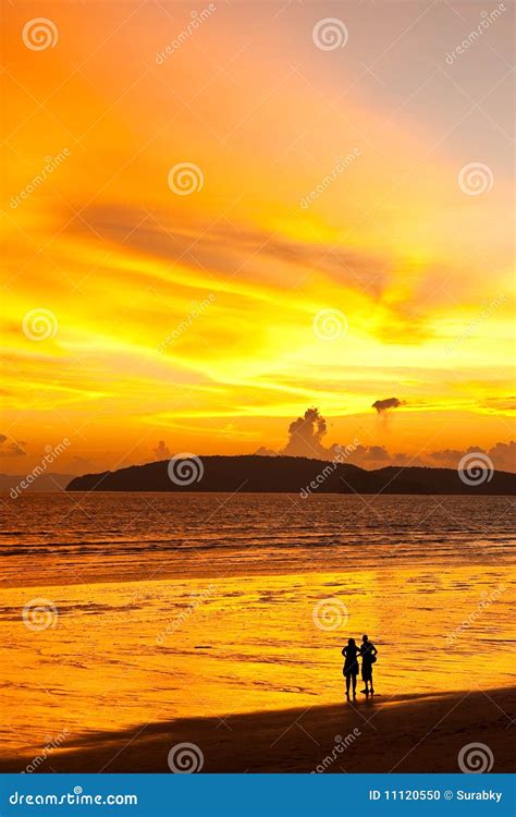 Sunset at Ao Nang Beach, South of Thailand Stock Photo - Image of ...