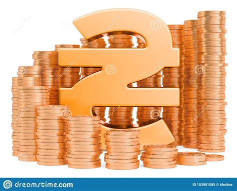 Ukrainian Hryvnia Symbol with Golden Coins Around, 3D Rendering Stock Illustration ...