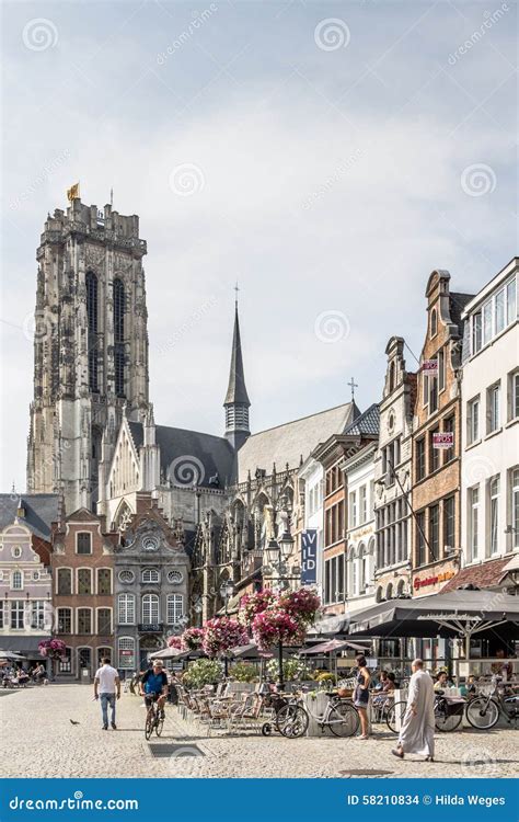 MECHELEN, BELGIUM, - AUGUST 13, 2015: Market Square and Cathedral ...