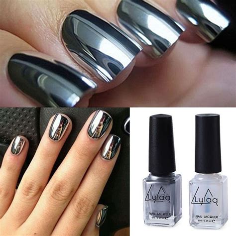 2pcs 6ml mirror effect nail polish metallic silver nail polish & 6ml ...