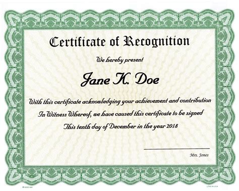 Certificate Of Recognition Template