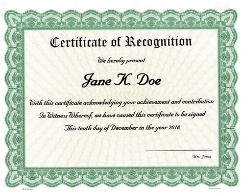 Custom Recognition Certificate Award | Goes 3461 - Green Border