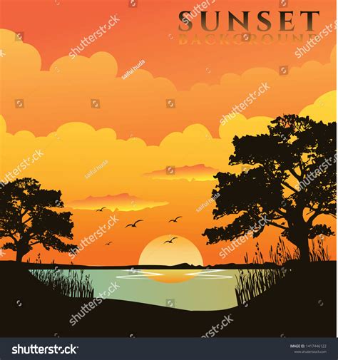 Beach Background Sunset Design Vector Silhouette Stock Vector (Royalty Free) 1417446122 ...