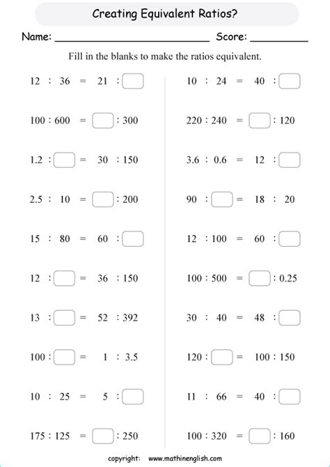 Equivalent Ratios Worksheets Grade 6