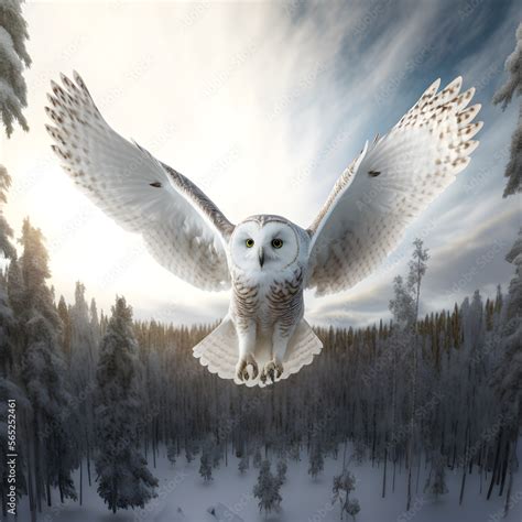 hedwig th owl of harry potter is flying high above a white snowy forest ...