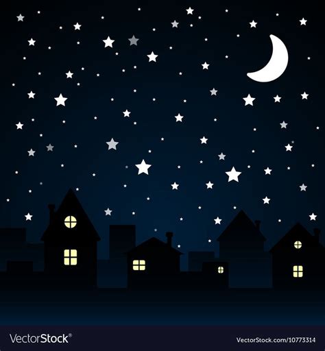 Vector Starry Night Sky. Stars Sky Silhouette City. Moon. Download a Free Preview or High ...