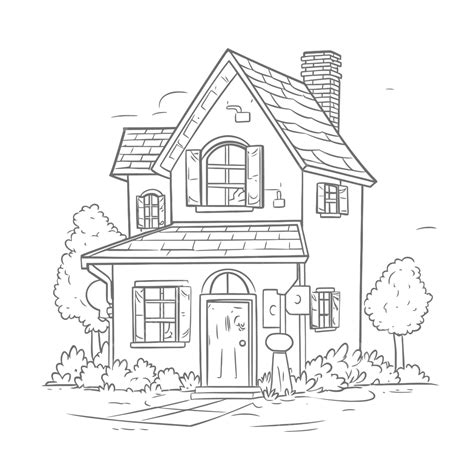 Cartoon House Coloring Page With A House On The Side Of It Outline Sketch Drawing Vector, House ...