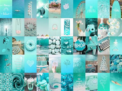 Teal Aesthetic Wall Collage Kit, Turquoise Beach Pictures, Summer Surf ...