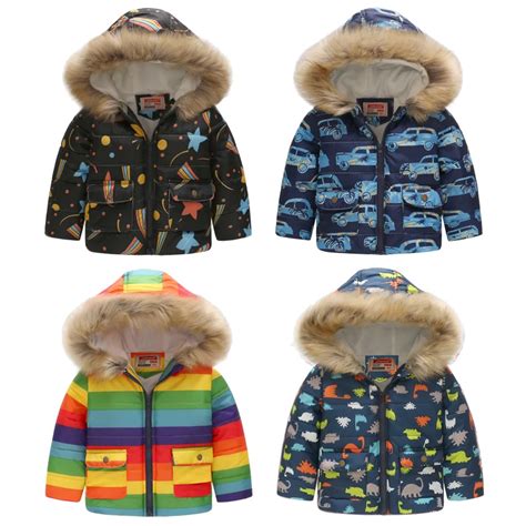 Aliexpress.com : Buy Boys Outerwear Coats Cartoon Car/Rainbow Pattern Kids Fur Collar Hooded ...