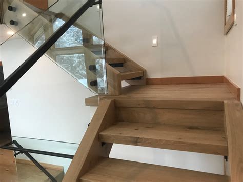 Custom floating treads and stringer assembly in White Oak Natural Staircase Railings, Stairs ...