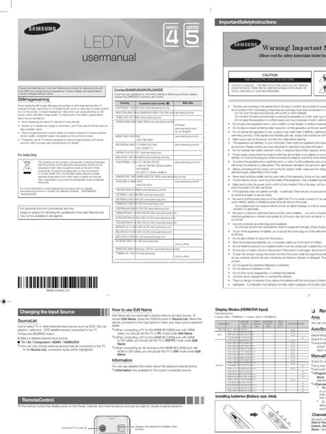 User Manual Samsung UA40F5000AR (English - 2 Pages) | PDF | Hdmi | Menu ...