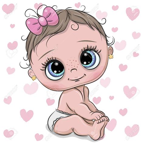 Cute Cartoon baby girl on a hearts background Illustration , #Aff, #baby, #Cartoon, #Cute, #girl ...