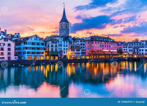 Sunset in Zurich, Switzerland Stock Image - Image of cityscape, limmat ...