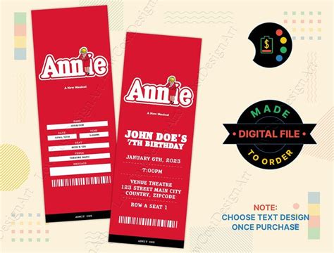 ANNIE Broadway Musical Ticket ANNIE the Musical Broadway - Etsy in 2023 ...