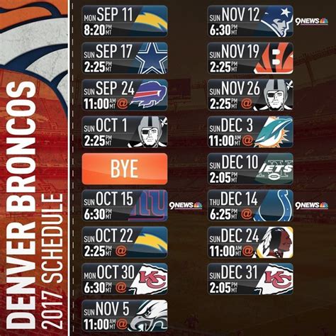 Denver Broncos Schedule 2023 - 2024 Printable