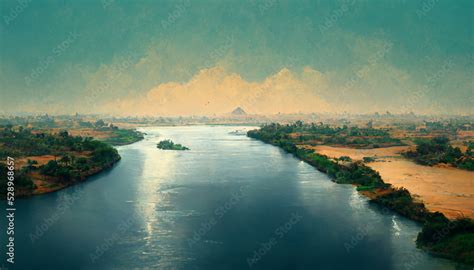 Nile river pyramids nature cloud sky egypt Stock Illustration | Adobe Stock