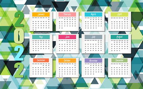 2022 Calendar, 3d colorful background, 2022 all months calendar, 3d mosaic, 2022 concepts, HD ...