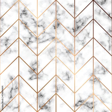 Vector marble texture, seamless pattern design with golden geometric lines, black and white ...