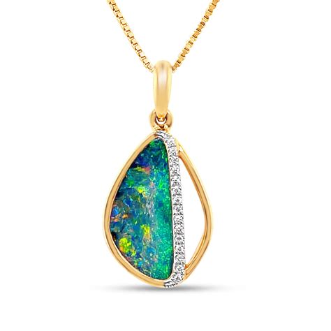 Natural Australian Opal Pendant in 18K Gold with Diamonds