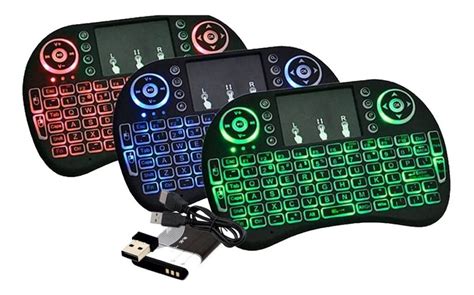 MINI TECLADO RETROILUMINADO MULTICOLOR + MOUSE TIPO PAD INALAMBRICO A ...