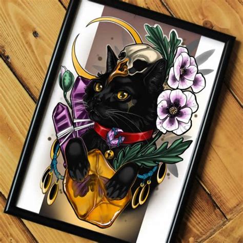 Black Cat Neotraditional Tattoo Print - TDP Clothing®