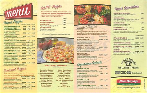 Online Menu Of Papa Murphys Restaurant Cottonwood