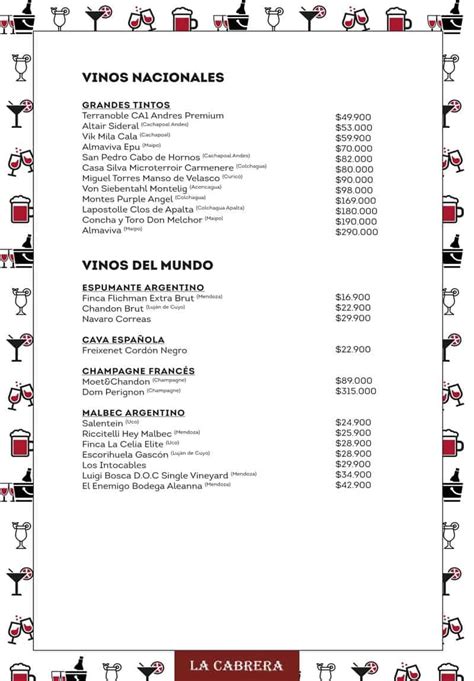 La Cabrera Menu with Prices | Santiago Chile - Best Restaurants and Bars